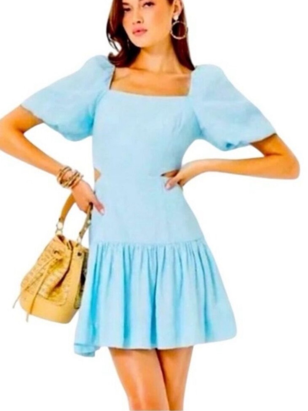 Lilly Pulitzer Kylanne Embroidered Linen Mini Dress Baby Blue Cutout Size 12 NWT